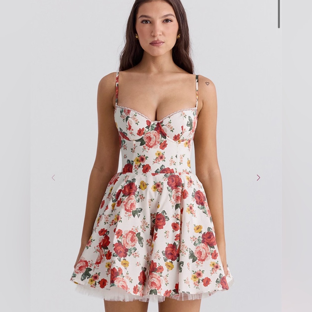 House of CB Italian Rose Print Tulle Mini Dress